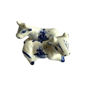 Delft Blue & White Porcelain Cows Salt & Pepper Shaker Set